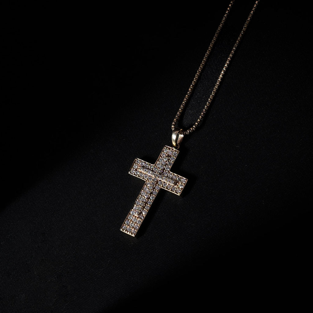 Iced Cross Pendant (Gold) + Box Chain - Eleos