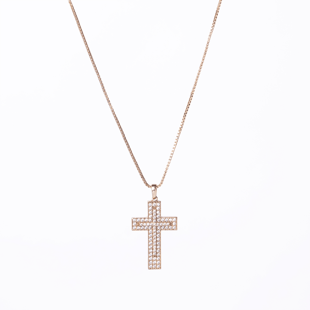Iced Cross Pendant (Gold) + Box Chain - Eleos