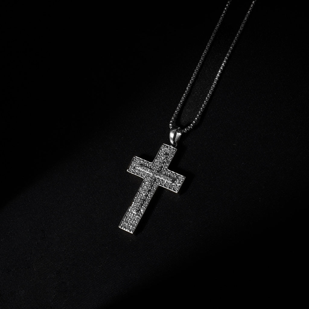 Iced Cross Pendant (Silver) + Box Chain - Eleos