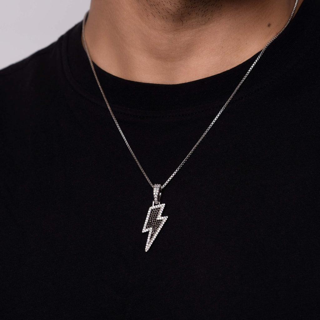 Iced Lightning Pendant (Black) + Box Chain - Eleos