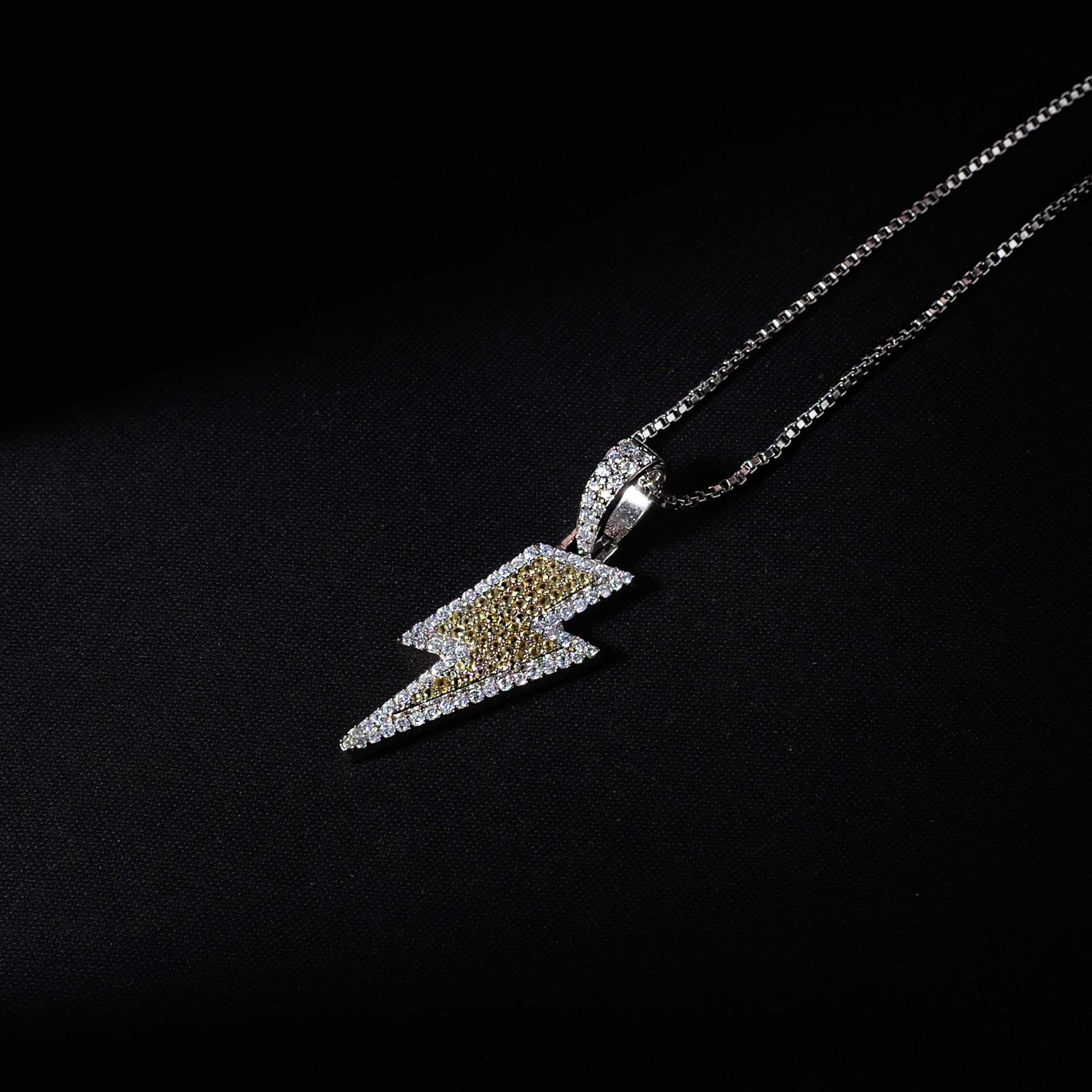 Iced Lightning Pendant (Gold) + Box Chain - Eleos