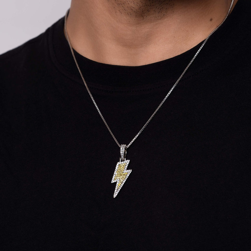 Iced Lightning Pendant (Gold) + Box Chain - Eleos