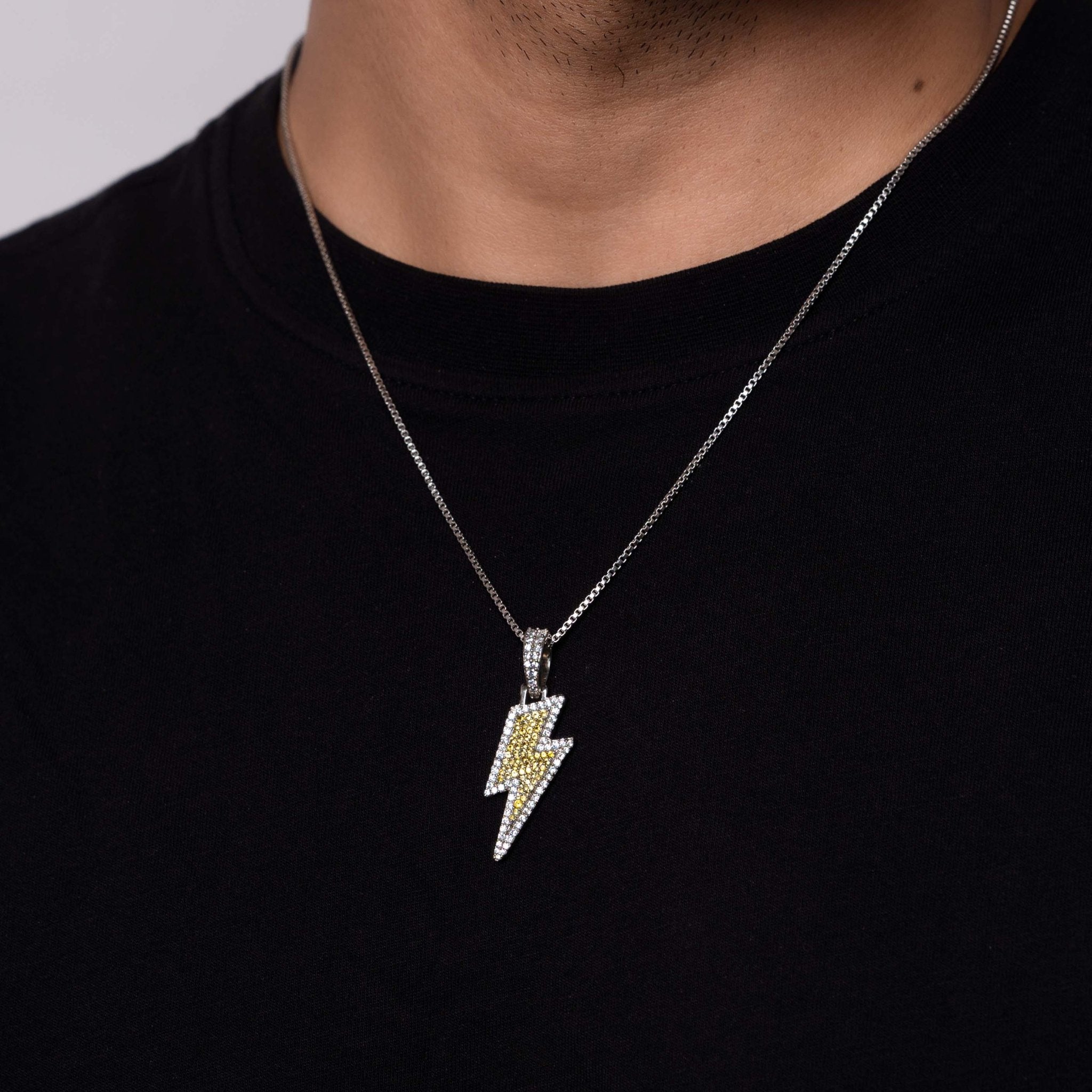 Iced Lightning Pendant (Gold) + Box Chain - Eleos