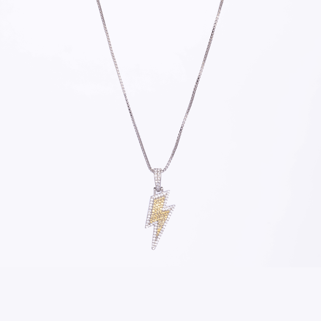 Iced Lightning Pendant (Gold) + Box Chain - Eleos