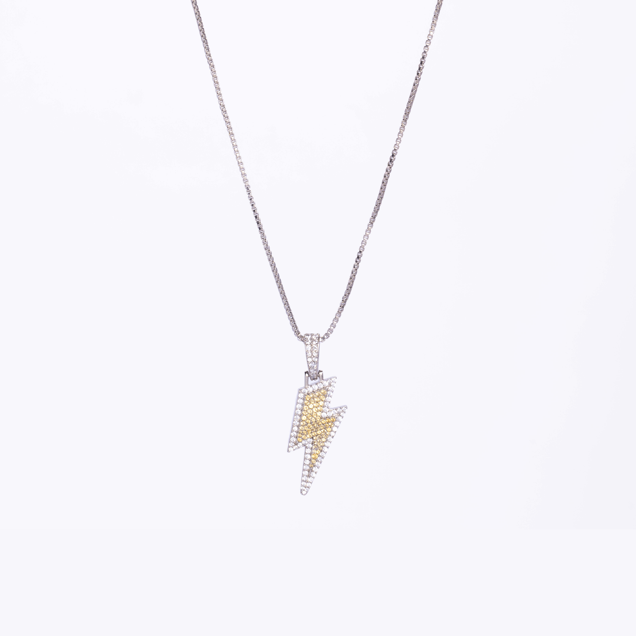 Iced Lightning Pendant (Gold) + Box Chain - Eleos