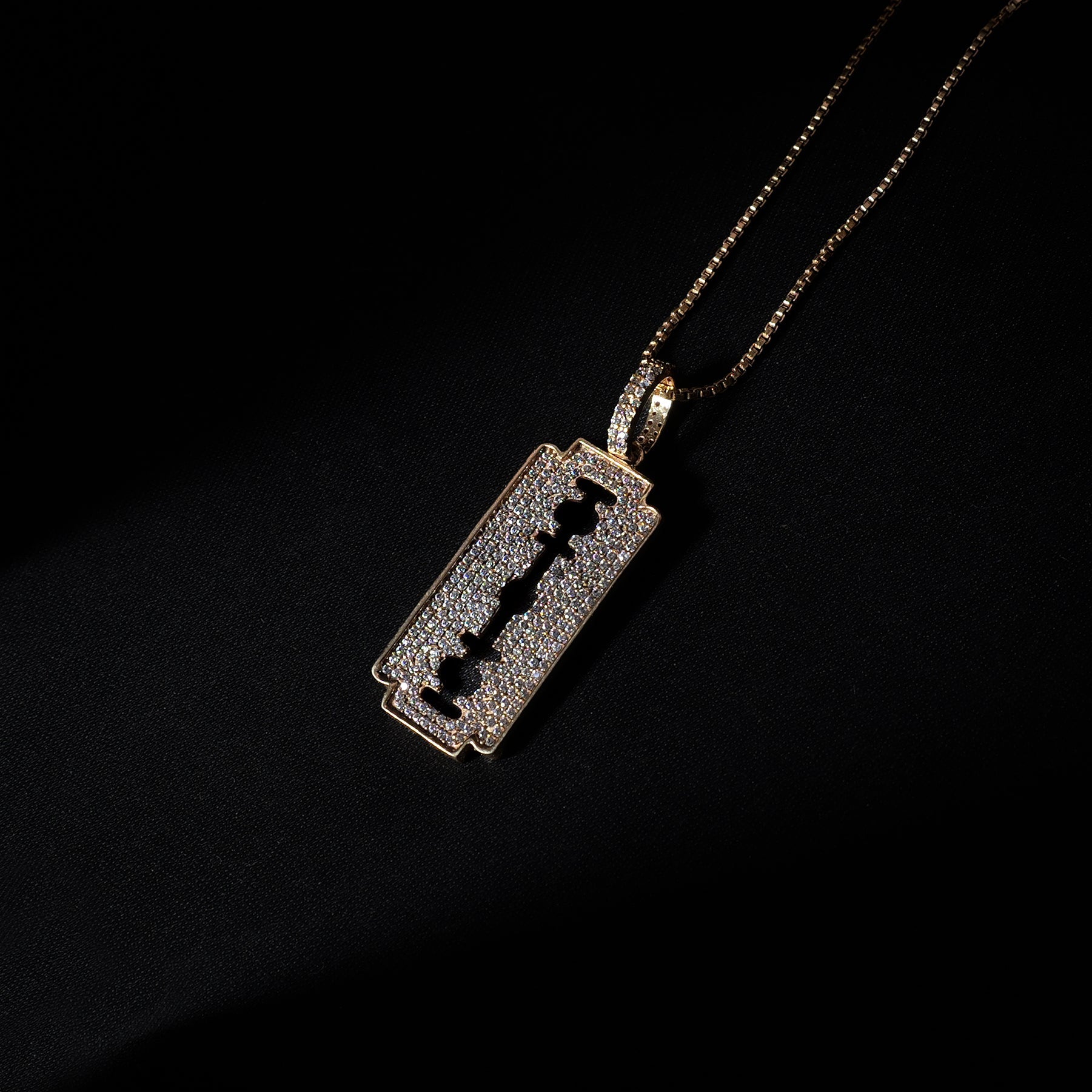Iced Razor Blade Pendant (Gold) + Box Chain - Eleos