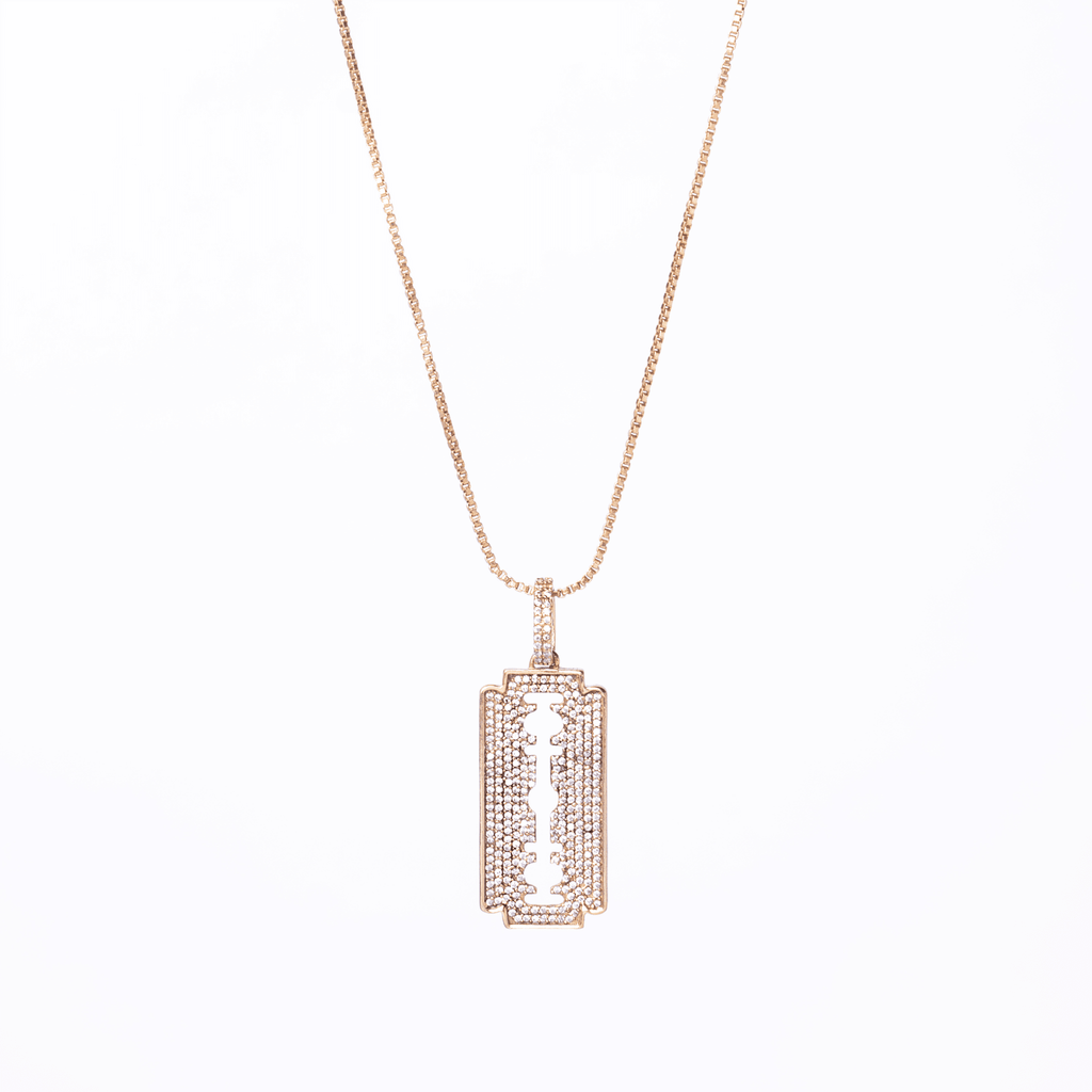 Iced Razor Blade Pendant (Gold) + Box Chain - Eleos