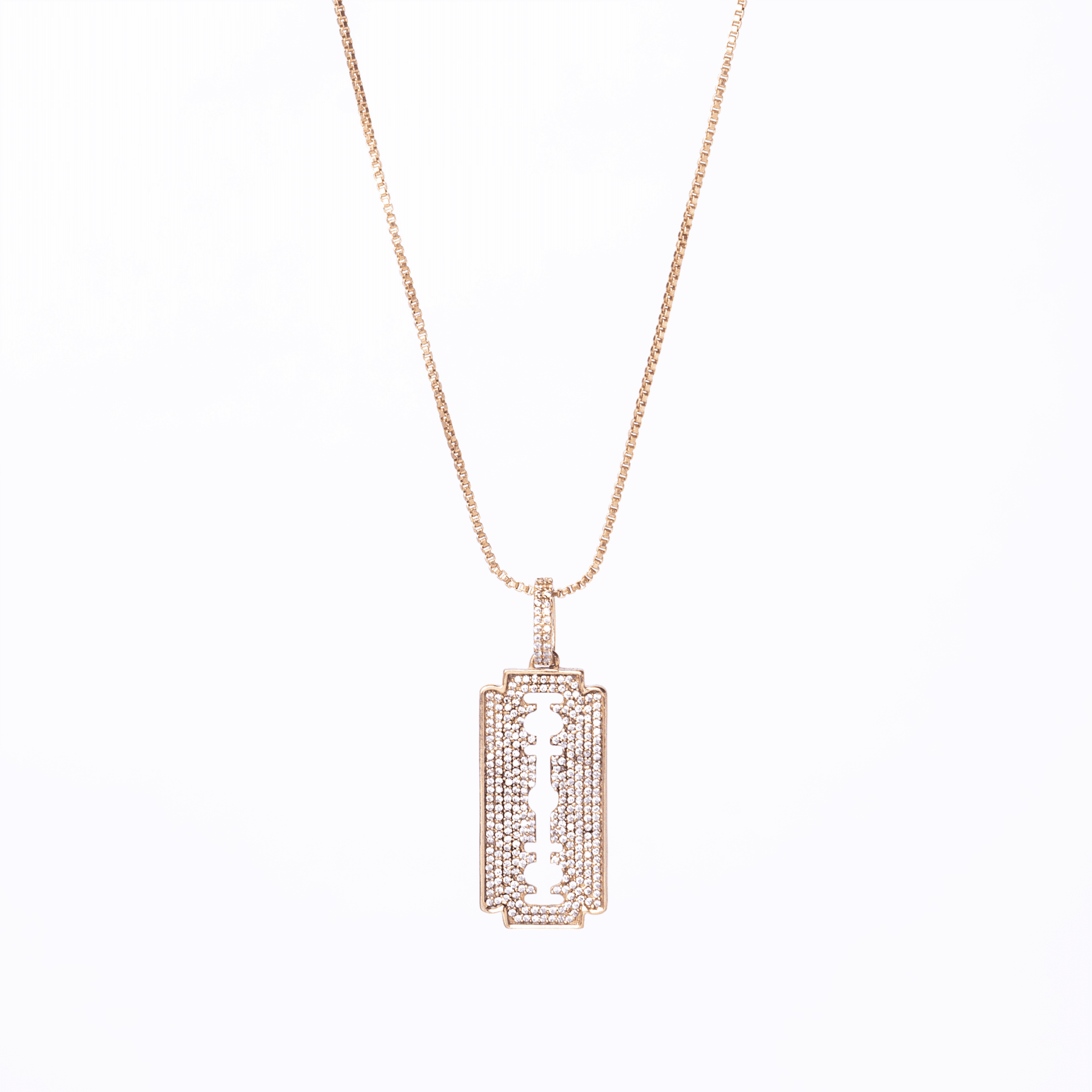 Iced Razor Blade Pendant (Gold) + Box Chain - Eleos