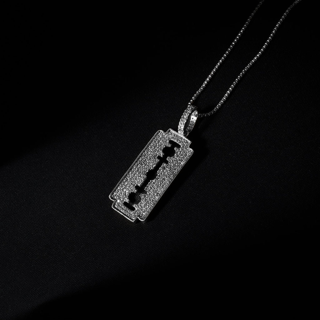 Iced Razor Blade Pendant (Silver) + Box Chain - Eleos