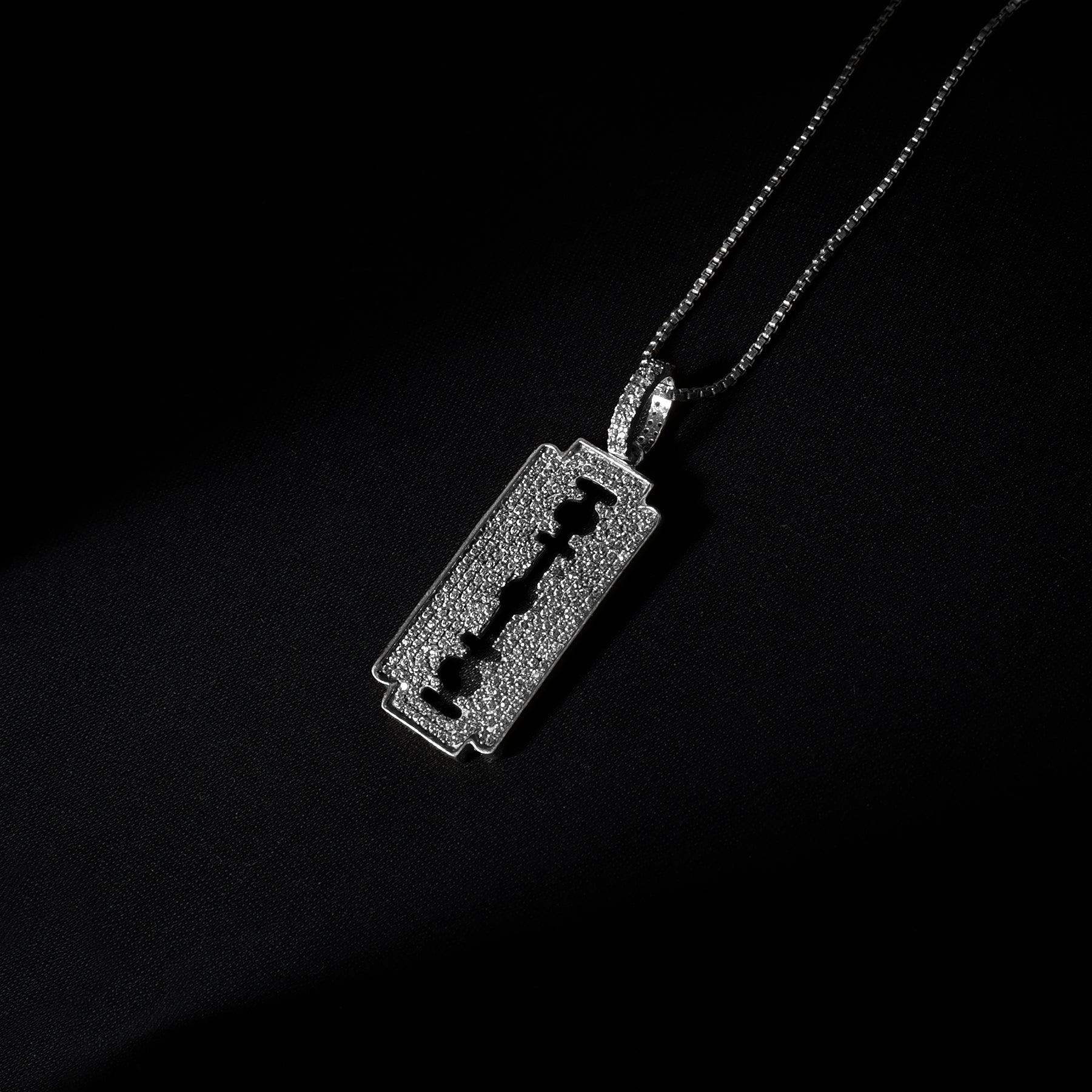 Iced Razor Blade Pendant (Silver) + Box Chain - Eleos