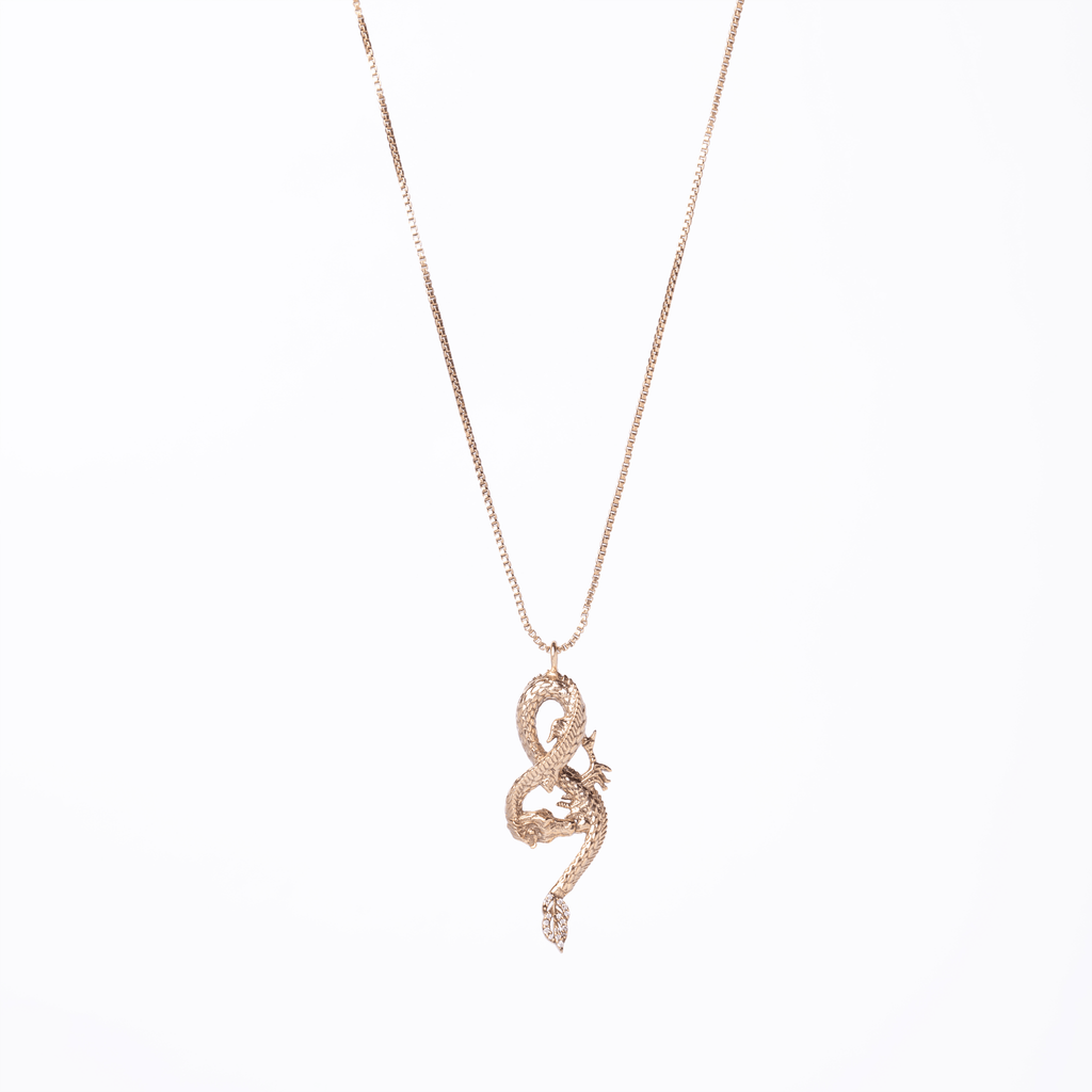 Mystic Dragon Pendant (Gold) + Box Chain - Eleos