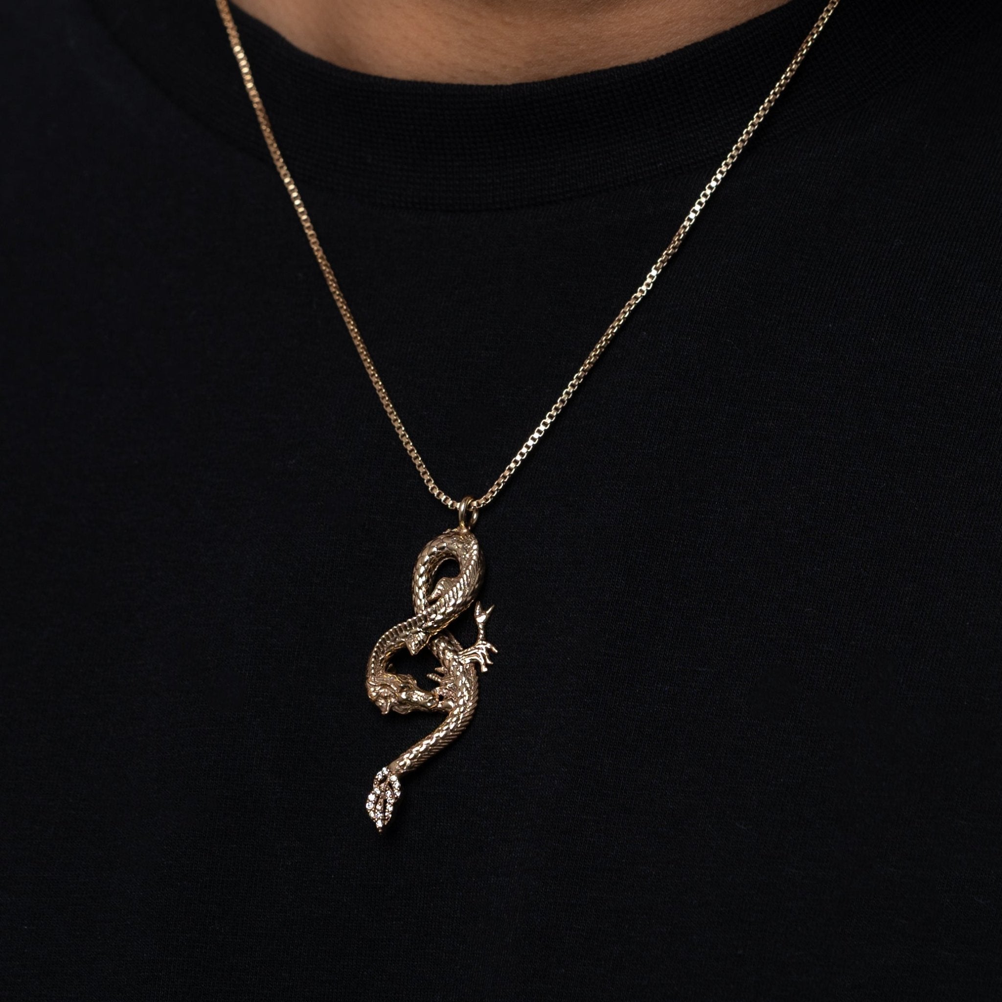 Mystic Dragon Pendant (Gold) + Box Chain - Eleos
