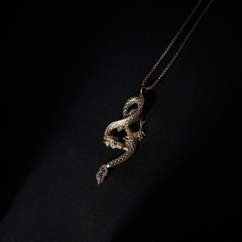 Mystic Dragon Pendant (Gold) + Box Chain - Eleos