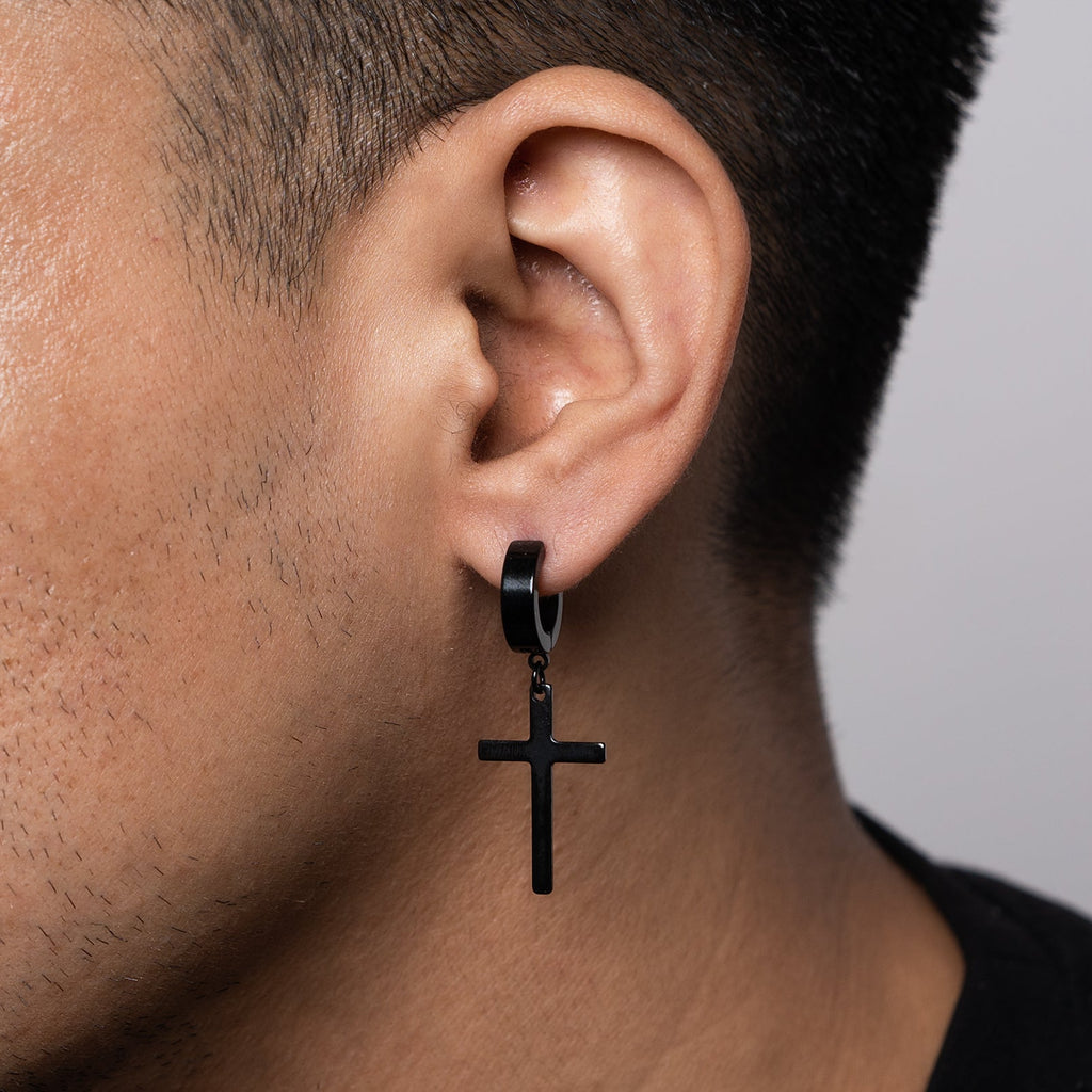No Pierce Cross Earring (Black) - Eleos