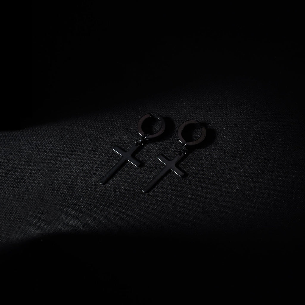 No Pierce Cross Earring (Black) - Eleos