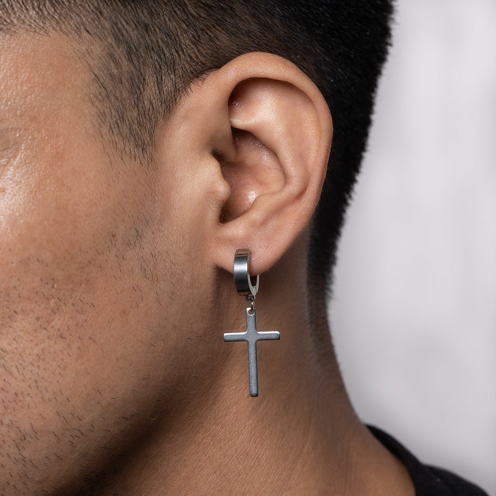 No Pierce Cross Earring (Silver) - Eleos