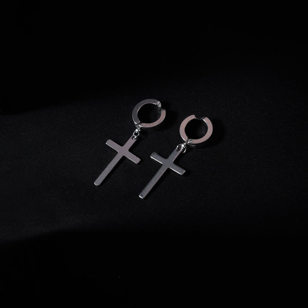 No Pierce Cross Earring (Silver) - Eleos