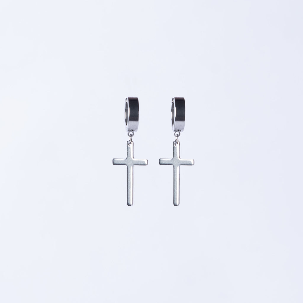 No Pierce Cross Earring (Silver) - Eleos